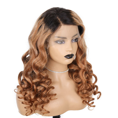 Honey Blonde Ombre Hair 200% Density With Baby Hair Pre-Plucked 13x4 Front Lace Human Hair Wave Wigs  [CXW16]