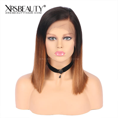1B#30 Ombre Brown Straight Human Hair Lace Front Bob Wig Pre Plucked Hairline [BOB13]