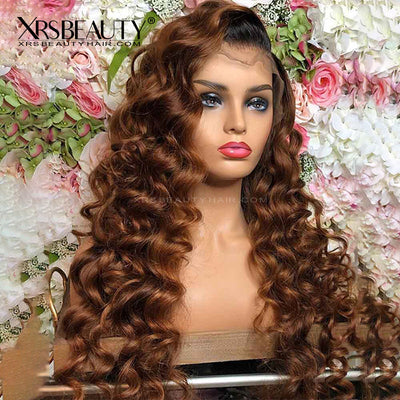 Brown Omber Loose Wave 13x4 Front Lace Wig Human Hair [CFW39]
