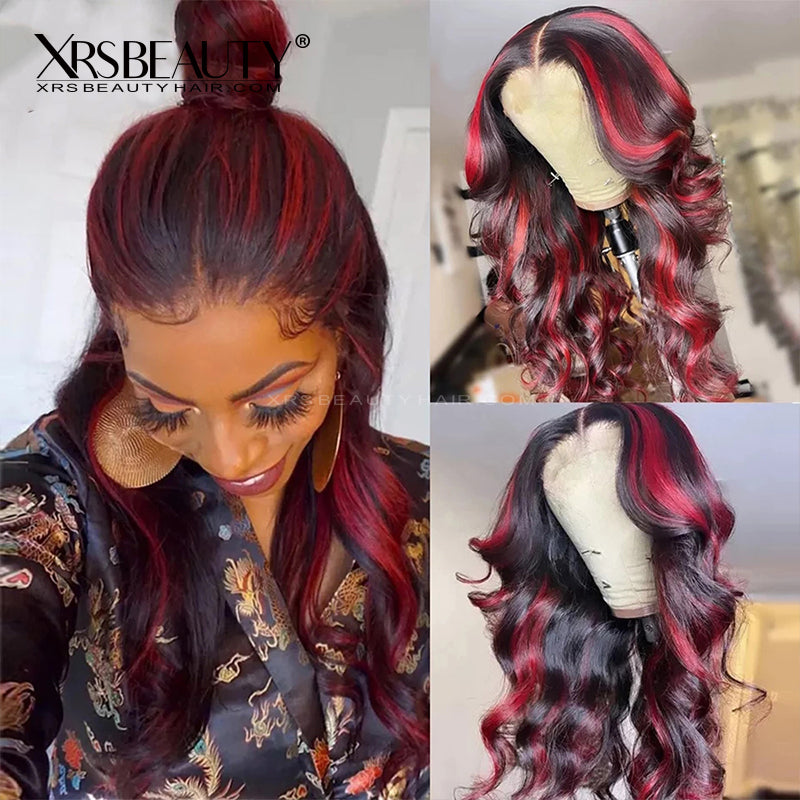 Black Hair With Red Highlights Body Wave Lace Front Wig [CFW49]