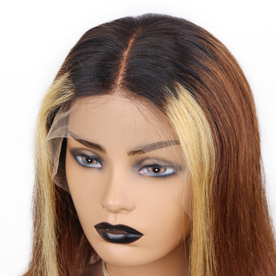 Straight Ombre Honey Brown Human Hair Wig Pre-plucked with Baby Hair 13x4 Lace Front Wig Natural Hairline Pre-Plucked With 150 Density [CXW36]