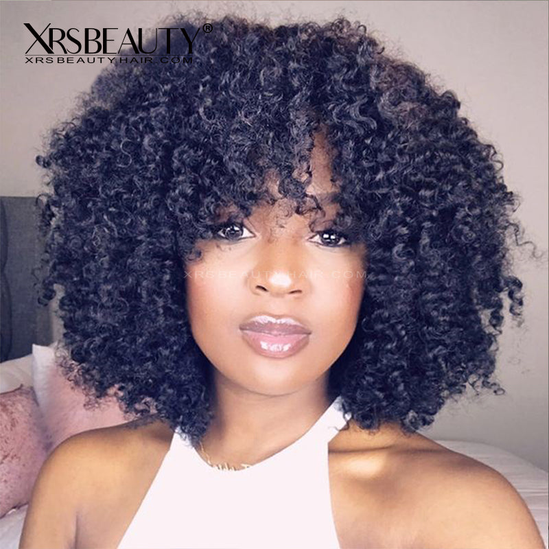 13x4 Afro Kinky Curly Wig with Bangs 100 Human Hair Lace Front Wig C Xrs Beauty Hair