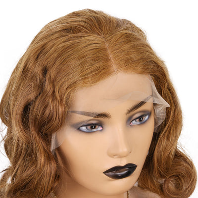 Honey Brown 16 Inch Shoulder Length 13x4 Lace Front Wig With Spiral Curly Ends [CXW46]