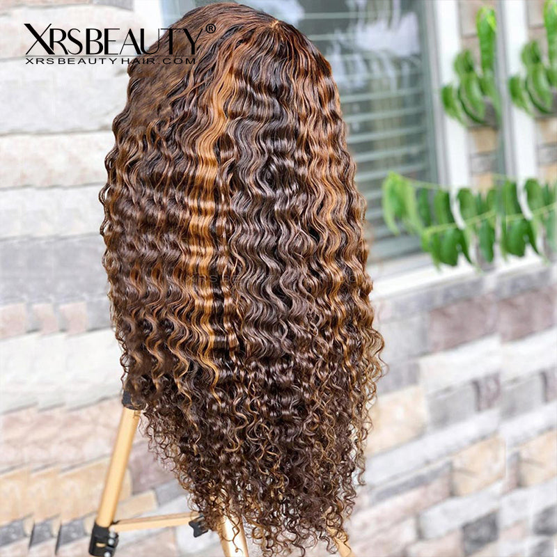 #2/30 Highlight Water wave Front Lace Wig Virgin Hair Natural Hairline [CFW28]