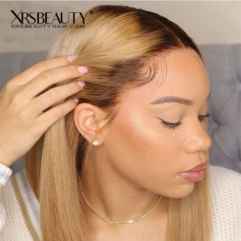 Honey! 4/27 Ombre Honey Blonde Bob Front Lace Wig Human Hair