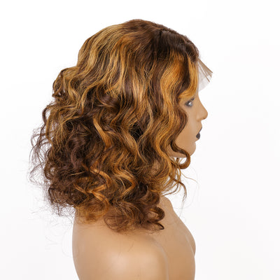 2/30 Highlight Ombre Brown 150% Density Loose Wave 13x4 Lace Front Wigs Pre Plucked Bleached Knots [CXW26]