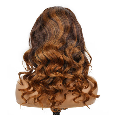 2/27 Highlight Ombre Brown 180 Density Body Wave 13x4 Lace Front Wigs Pre Plucked Bleached Knots [CXW45]