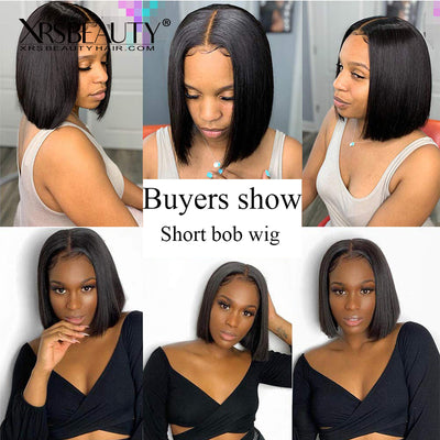 Silky Straight Black Bob Wig 13x4 Front Lace Human Hair Wig Pre Plucked Hairline With Baby Hair [BOB01]
