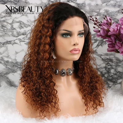 Auburn Ombre Natural Curly Human Hair 13x4 Front Lace Wig [CFW50]
