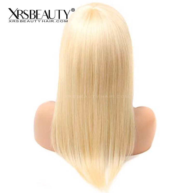 613 Blonde Wig with Bangs Long Straight Human Hair Lace Front Wig 20 inches