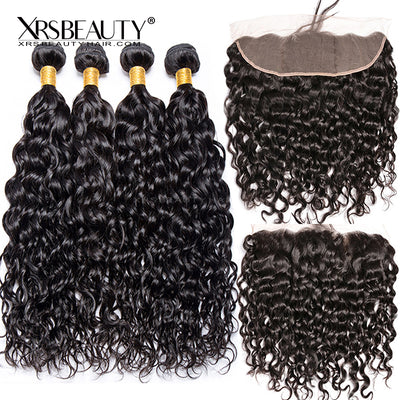4 Human Hair Water Wave Bundles With 13x4 Lace Frontal [FW04]