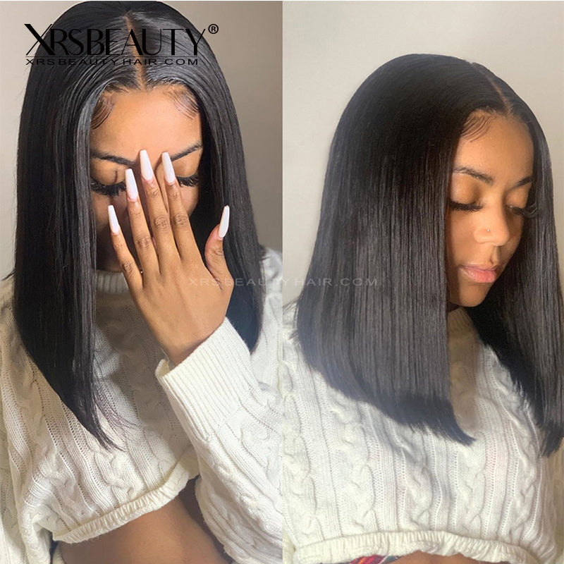 Silky Straight Black Bob Wig 13X4 Front Lace Human Hair Wig Pre Plucke â€“  Xrs Beauty Hair