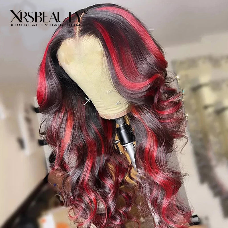 Black Hair With Red Highlights Body Wave Lace Front Wig [CFW49]