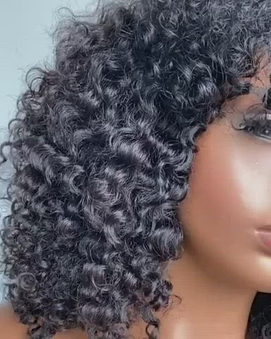 Curly Wig with Bangs Human Hair Full Machine Made Wigs [FMW01]