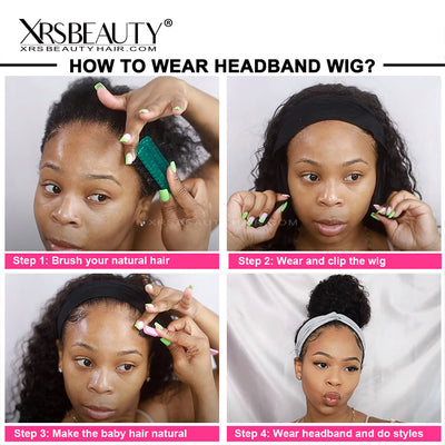 180% Density Kinky Curly Headband Wig Natural Black Virgin Human Hair [HBW01]