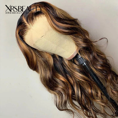 #2/27 Highlight Ombre Brown Body Wave Lace Front Wigs Pre Plucked Hairline [CFW41]
