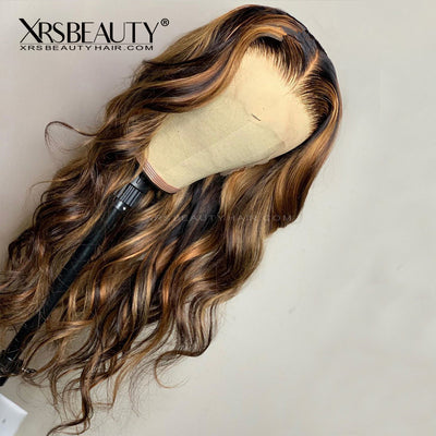 #2/27 Highlight Ombre Brown Body Wave Lace Front Wigs Pre Plucked Hairline [CFW41]