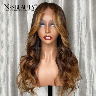Caramel Brown with Blonde Highlights Wavy Lace Front Wigs [CFW63]