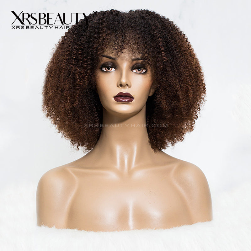 Chocolate Brown Ombre Coily Bang Human Hair Lace Front Wigs [CFW83]