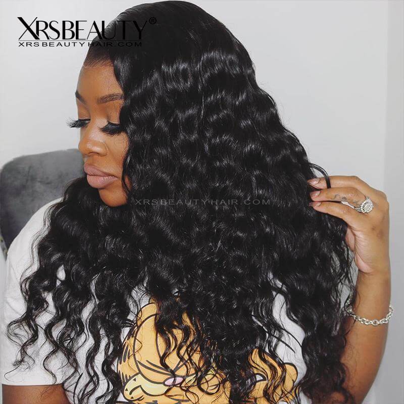 Clean Hairline Deep Wave Lace Front Wig Glueless Virgin 13x5 frontal 1B Color Human Hair Wig 250 Density
