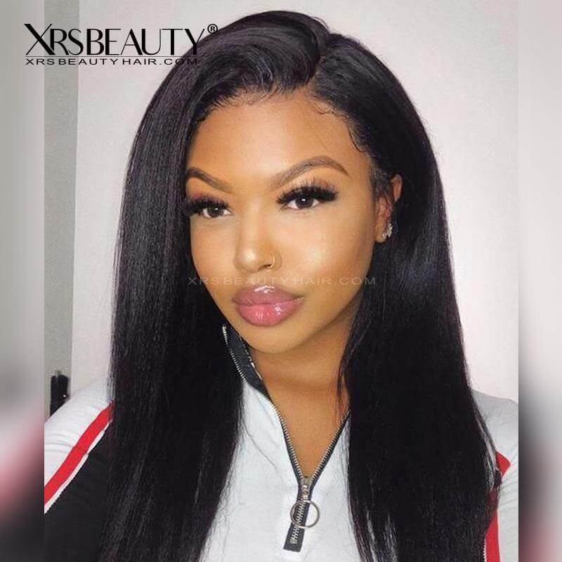 Clean Hairline Yaki Straight 13x5 Lace Front Human Hair Wig pre plucked hairline