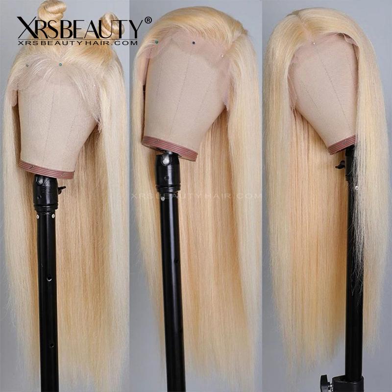 Long Blonde Wig Celebrity Style Straight Human Hair 13x4 Lace Front Wig 22 inches 150 density