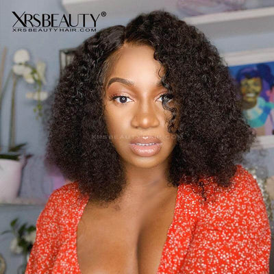 Short Curly Bob Wig 100% Human Hair 13x4 Lace Front Natural Looking Bomb Curly Wig Side Part 200 Density 14 inches