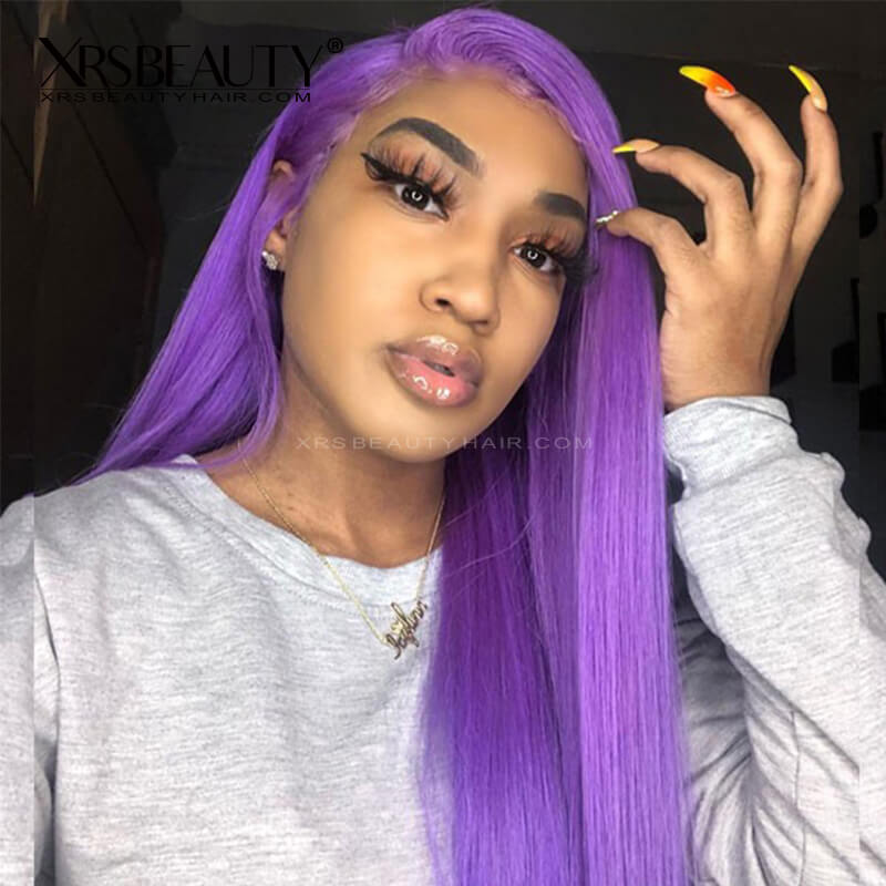 XRSbeauty 100% Human Hair Silky Straight Purple Lace Front Wig