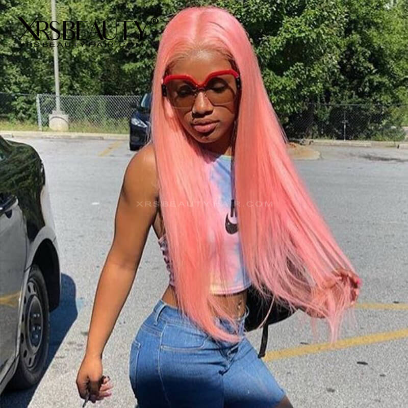 100% human hair straight pink lace front wig XRSBEAUTY