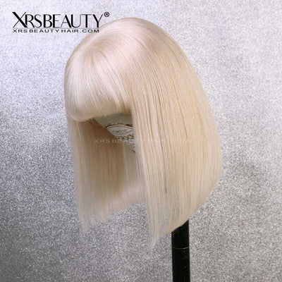 XRSbeauty 13x4 lace front 613 blonde bob wig with bangs human hair 150 density