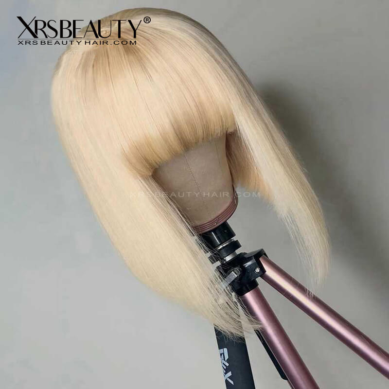 XRSbeauty 13x4 lace front 613 blonde bob wig with bangs human hair 180 density