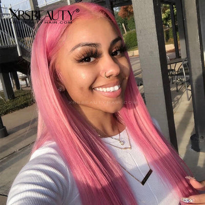 XRSbeauty 13x4  lace front long pink human hair wig 150 to 180 density