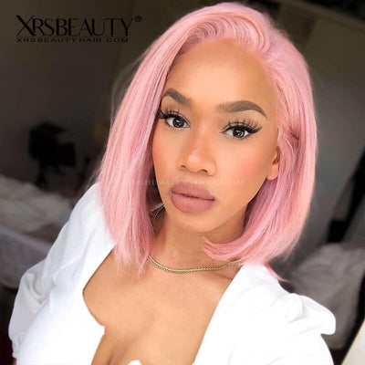 XRSbeauty 13x4 lace front short straight pink bob wig human hair 180 density