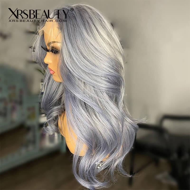 XRSbeauty 13x4 transparent lace front wavy gray human hair wig