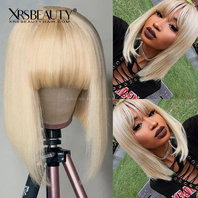 XRSbeauty 613 blonde bob wig with bangs human hair 13x4 transparent lace wig