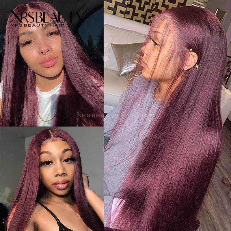 XRSbeauty 99J burgundy human hair wig 13x4 lace front straight wig 150 density