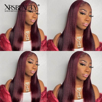 XRSbeauty 99J burgundy human hair wig 13x4 lace front straight wig 180 density