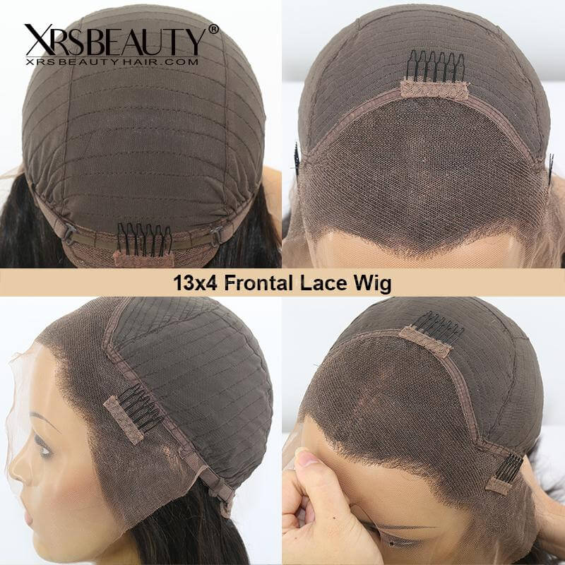 XRSbeauty Blonde Curly Wig #4 #27 Highlight Mix Color Human Hair 13x4 Swiss Lace Front Wig cap design