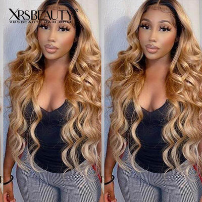 XRSbeauty Honey Blonde Ombre Wig 13x4 Lace Front Wave Human Hair 22 inches