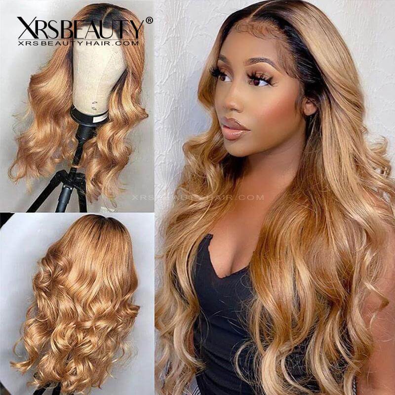 XRSbeauty Honey Blonde Ombre Wig 13x4 Lace Front Wave Human Hair with Baby Hair