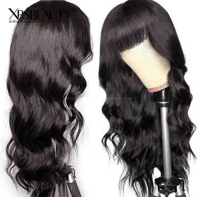 body wave wig with bangs human hair 13x4 lace front wig 150 density