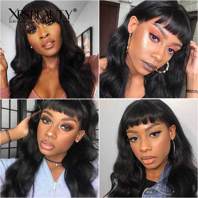 XRSbeauty body wave wig with bangs human hair 13x4 lace front wig for African American