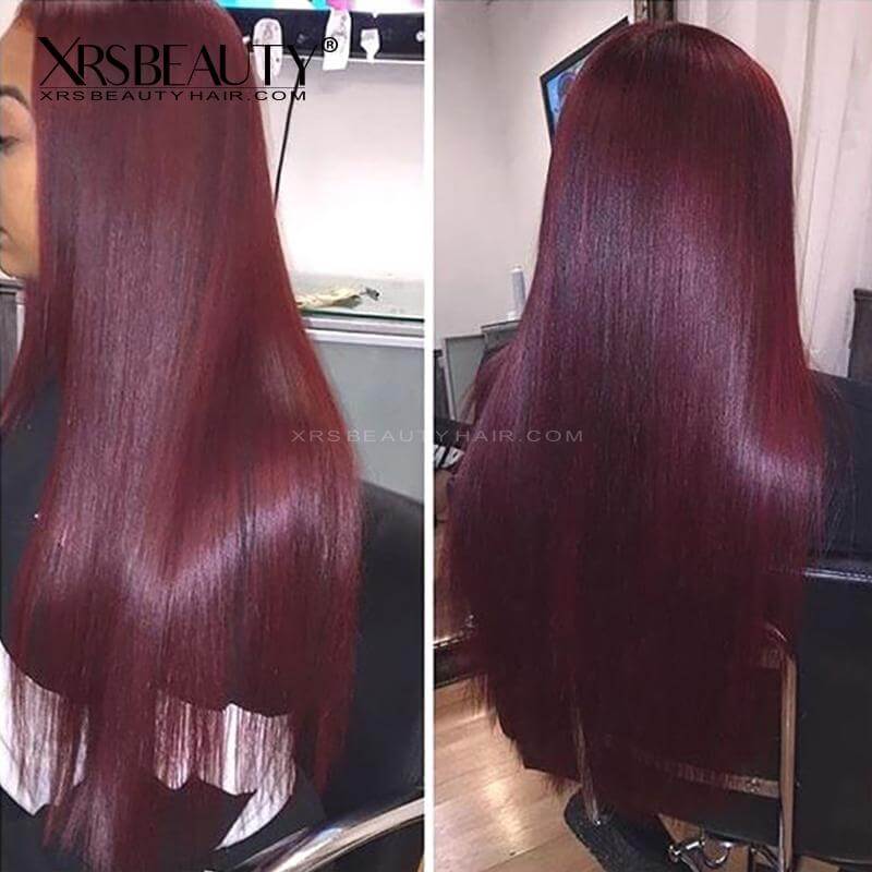 XRSbeauty burgundy lace front wig silky straight human hair