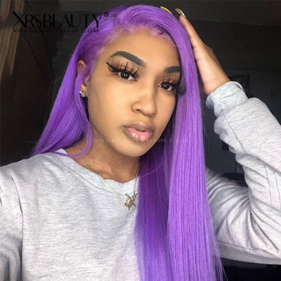 Human hair purple straight 13x4 lace front wig