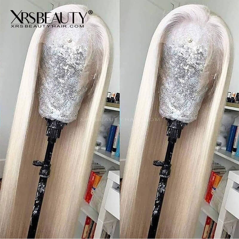 XRSbeauty long Platinum blonde human hair wig natural transparent lace natural hairline