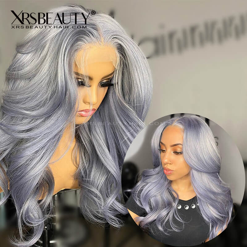 XRSbeauty long wavy grey lace front wig 100% human hair