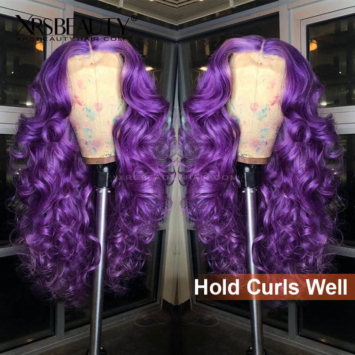 Big bold curly online purple golden lace wig