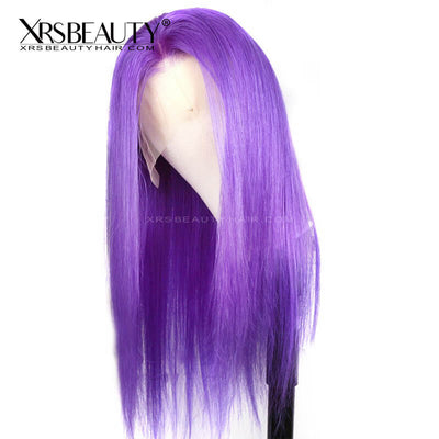 Purple remy human hair wig long straight 13x4 lace front wig