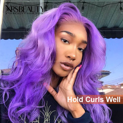 XRSBEAUTY purple lace front wig 100% human hair wavy style