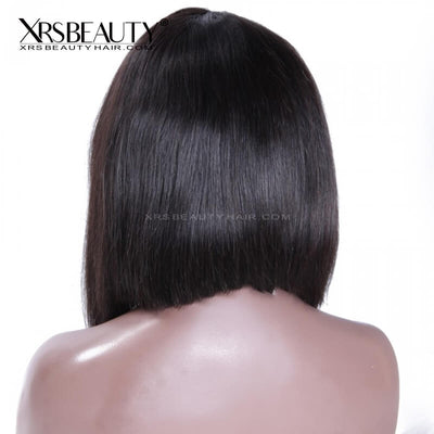 short straight human hair 13x4 lace front wig with side bangs back